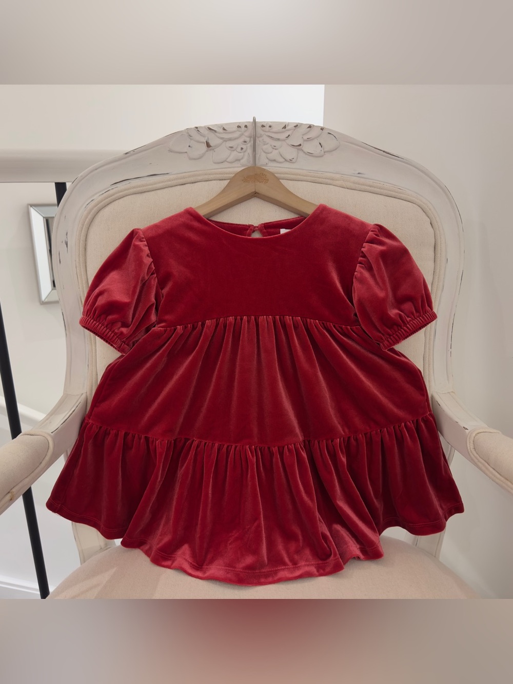 🦢 2T Gap Toddler Girls Puff Sleeve Red Velvet Christmas Party Dress Like New
